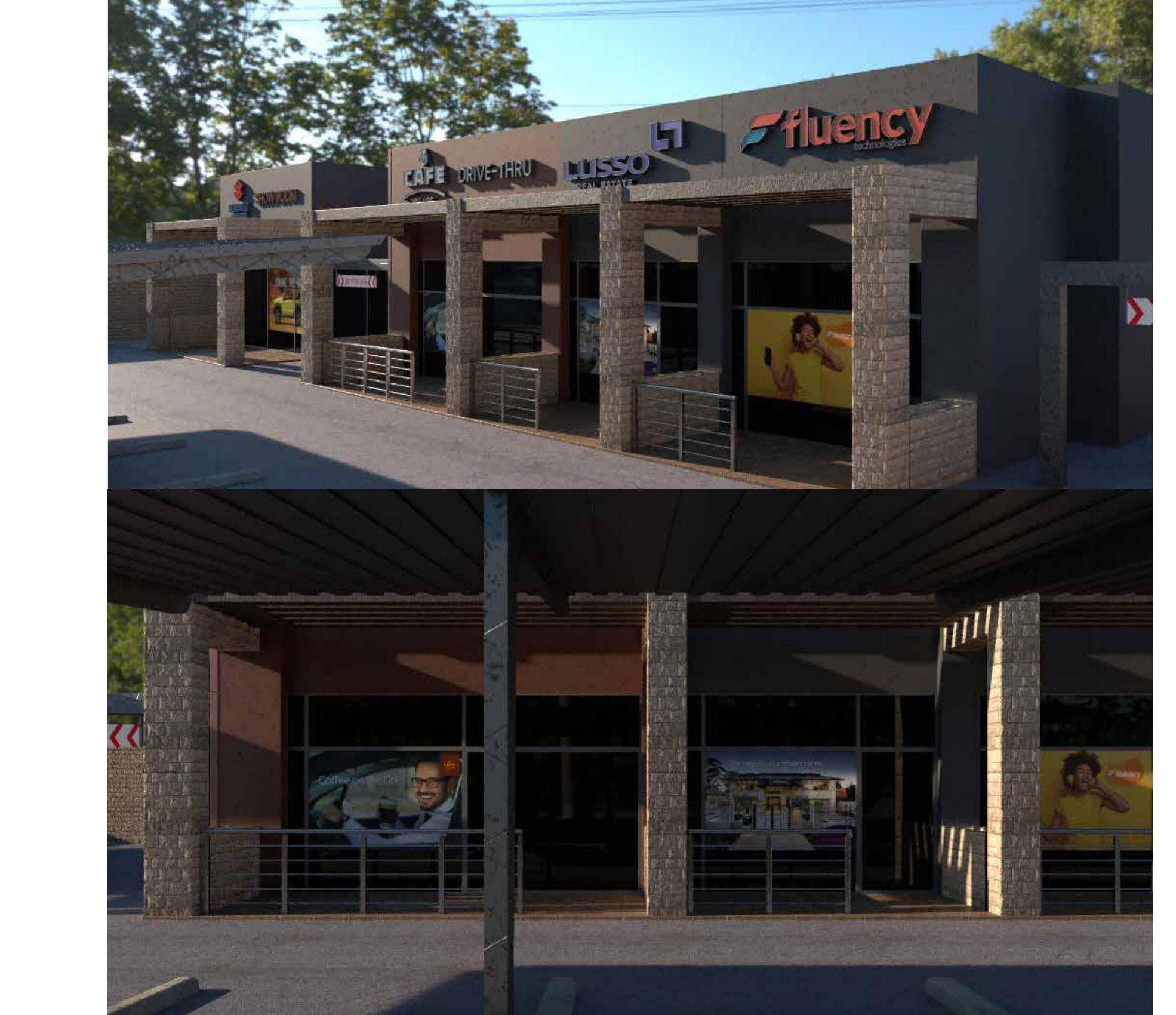 Scotia Village — mixed-use strip render