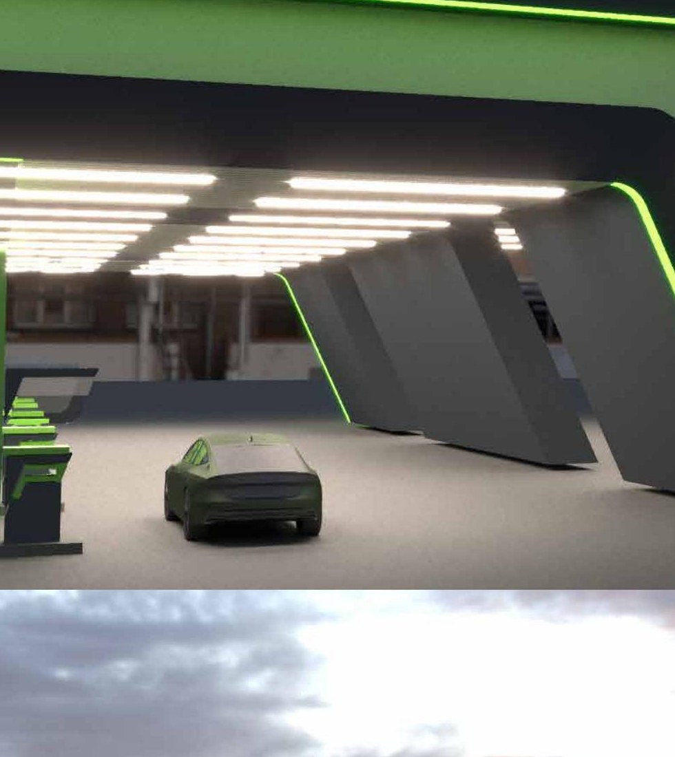 Pure Energy — service-station render, night